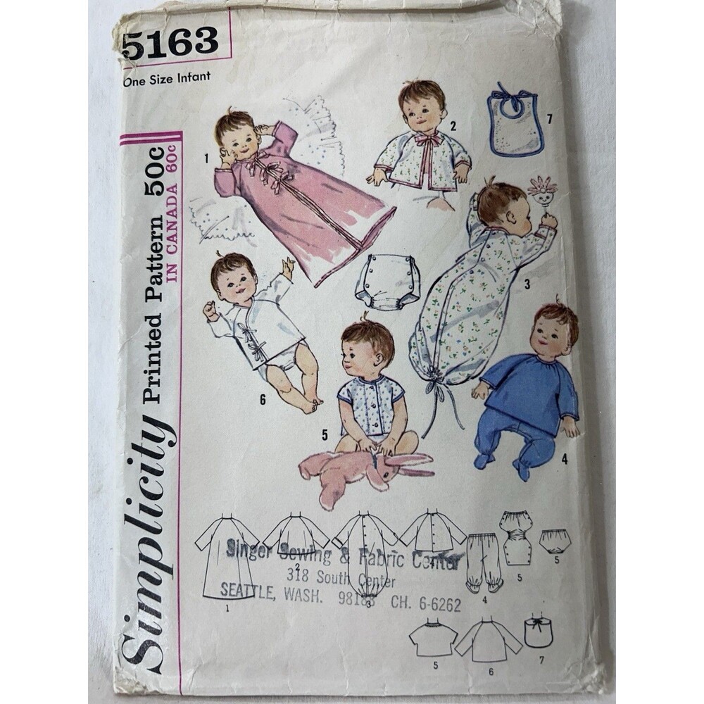Simplicity 5163 Sewing Pattern Newborn Unisex Kimono, Sacque, Sleeper, Pajamas
